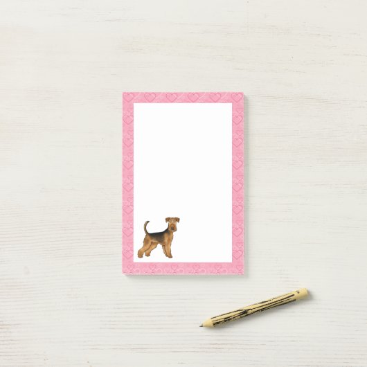 Airedale Bingley Terrier Hond Hart Patroon Roze Post-it® Notes (Op bureau)
