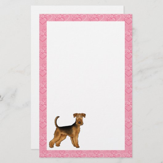 Airedale Bingley Terriër Hond Met Roze Harten Briefpapier (Voorkant / Achterkant)