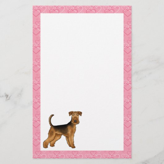 Airedale Bingley Terriër Hond Met Roze Harten Briefpapier (Voorkant)