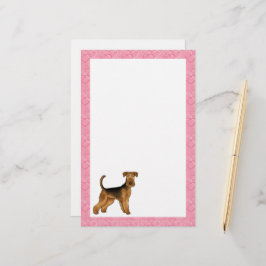 Airedale Bingley Terrier Hond Met Roze Hartjes Briefpapier