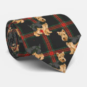 Airedale Christmas Plaid Pattern Rood Groen Stropdas (Opgerold)