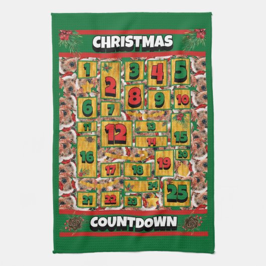 Airedale Dog Counting Kerstmis Advent Calendar Theedoek (Verticaal)