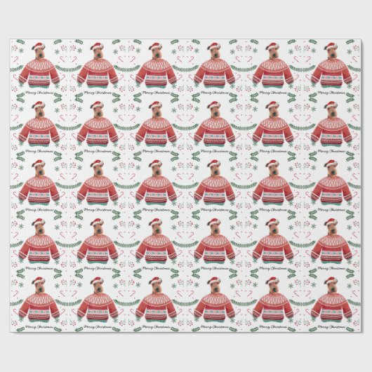 Airedale Dog die kerstfeestjes draagt Cadeaupapier (Vlak)