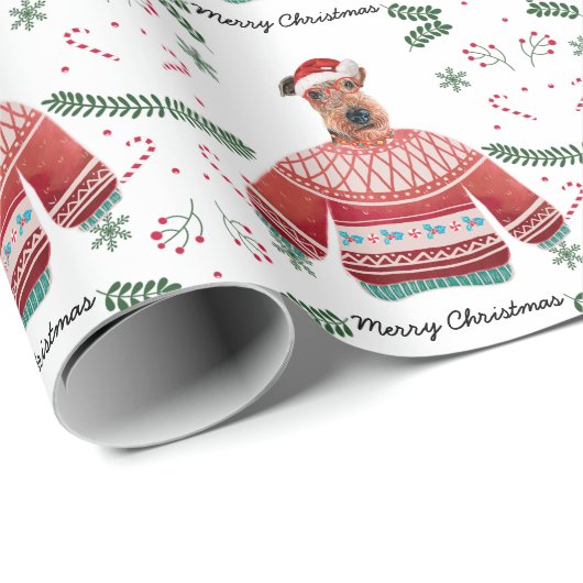 Airedale Dog die kerstfeestjes draagt Cadeaupapier (Rol Hoek)