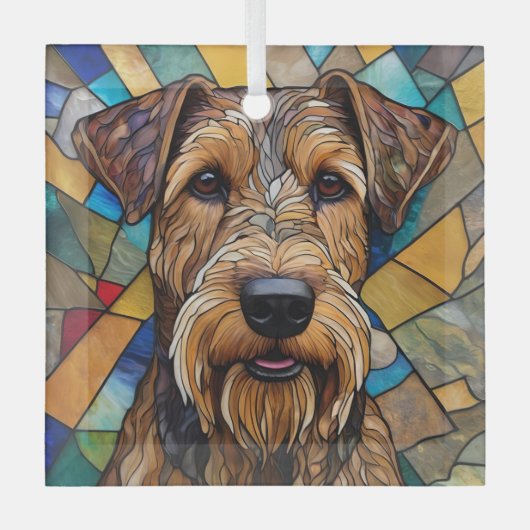 Airedale Dog "Glas in lood" Glas Ornament (Voorkant)