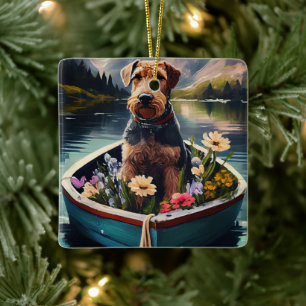 Airedale Dog op een peddel: een Schilderachtig avo Keramisch Ornament