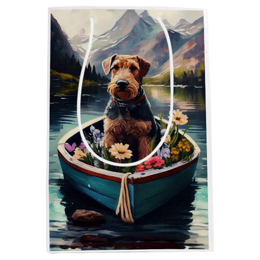 Airedale Dog op een peddel: een Schilderachtig avo Medium Cadeauzakje (Voorkant)