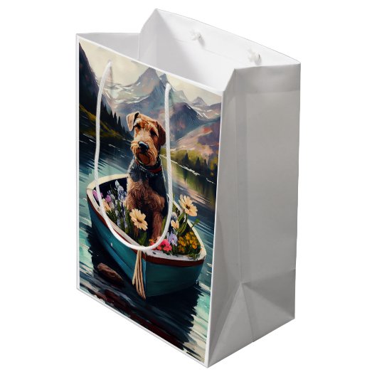 Airedale Dog op een peddel: een Schilderachtig avo Medium Cadeauzakje (Achterkant Gekanteld)