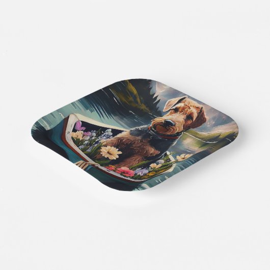 Airedale Dog op een peddel: een Schilderachtig avo Papieren Bordje (Gebogen)