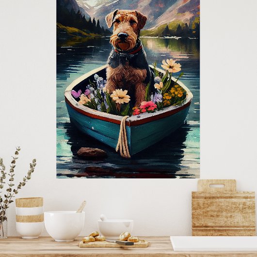 Airedale Dog op een peddel: een Schilderachtig avo Poster (Keuken)