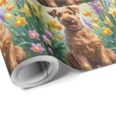 Airedale Dog Spring Flowers Painting Cadeaupapier (Rol Hoek)
