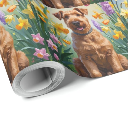 Airedale Dog Spring Flowers Painting Cadeaupapier (Rol Hoek)
