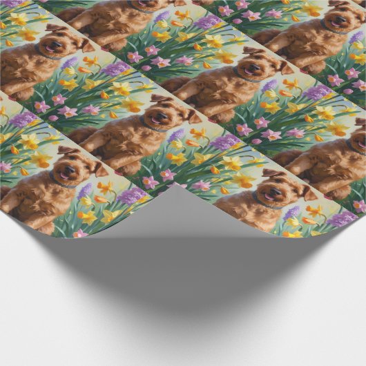 Airedale Dog Spring Flowers Painting Cadeaupapier (Hoek)