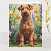Airedale Dog Spring Flowers Painting Kaart (Gele Bloem)