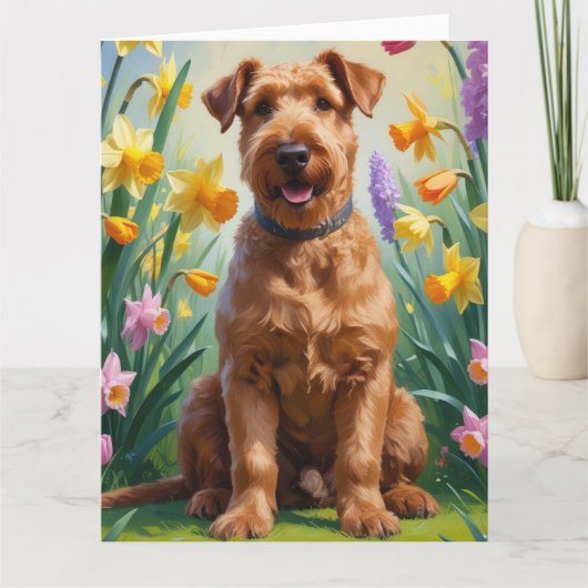 Airedale Dog Spring Flowers Painting Kaart (Voorkant)
