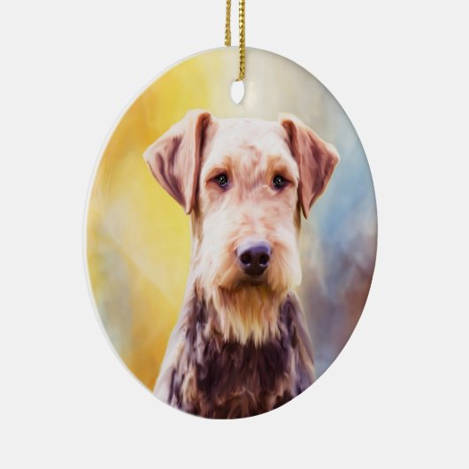 Airedale Dog Waterverf Kunstportret Keramisch Ornament (Rechts)