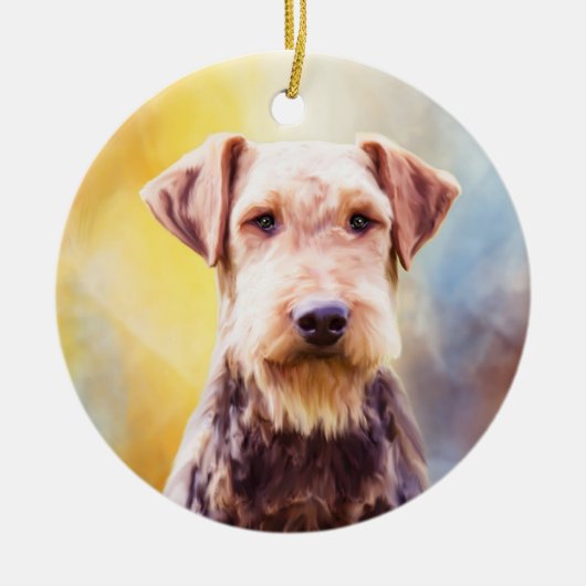 Airedale Dog Waterverf Kunstportret Keramisch Ornament (Voorkant)