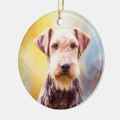 Airedale Dog Waterverf Kunstportret Keramisch Ornament (Links)