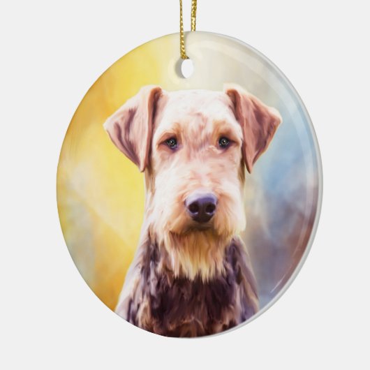Airedale Dog Waterverf Kunstportret Keramisch Ornament (Links)