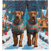 Airedale Dogs Christmas Snow Holiday Douchegordijn (Voorkant)