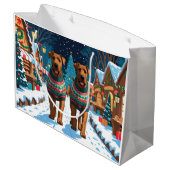 Airedale Dogs Christmas Snow Holiday Groot Cadeauzakje (Achterkant Gekanteld)