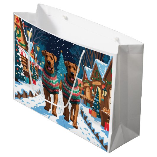Airedale Dogs Christmas Snow Holiday Groot Cadeauzakje (Voorkant Gekanteld)