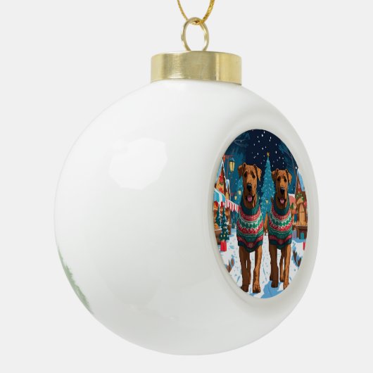 Airedale Dogs Christmas Snow Holiday Keramische Bal Ornament (Links)