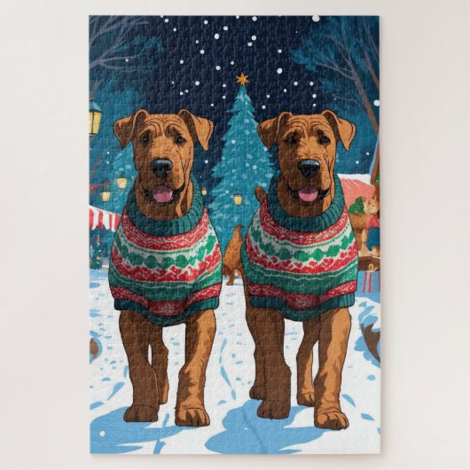 Airedale Dogs Christmas Snow Holiday Legpuzzel (Verticaal)