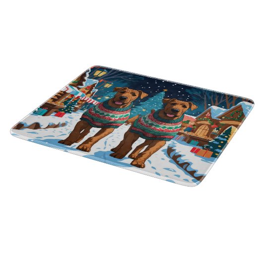 Airedale Dogs Christmas Snow Holiday Snijplank (Hoek)