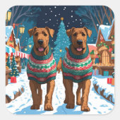 Airedale Dogs Christmas Snow Holiday Vierkante Sticker (Voorkant)