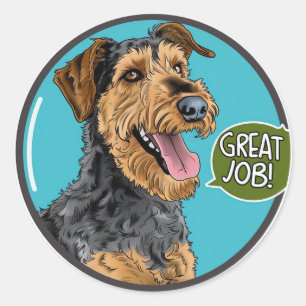 Airedale Geweldige Prestatie Leraar Beloning Ronde Sticker