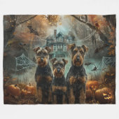 Airedale Halloween Nacht Doggy Delight Fleece Deken (Voorkant (Horizontaal))