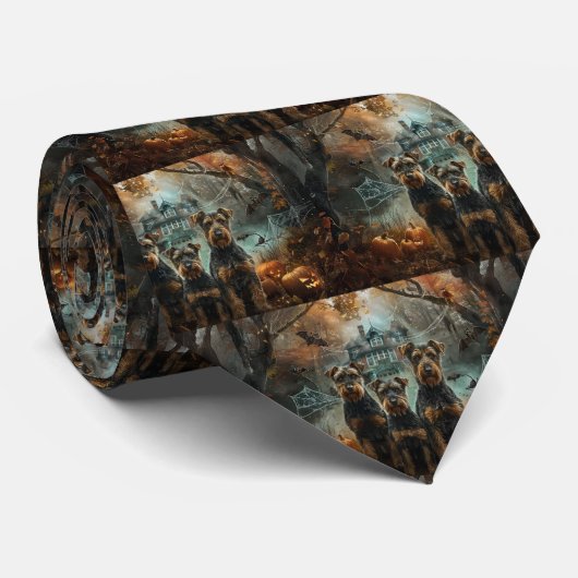 Airedale Halloween Nacht Doggy Delight Stropdas (Opgerold)