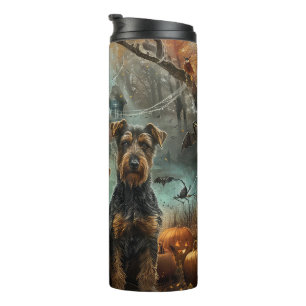 Airedale Halloween Nacht Hondendelight Thermosbeker