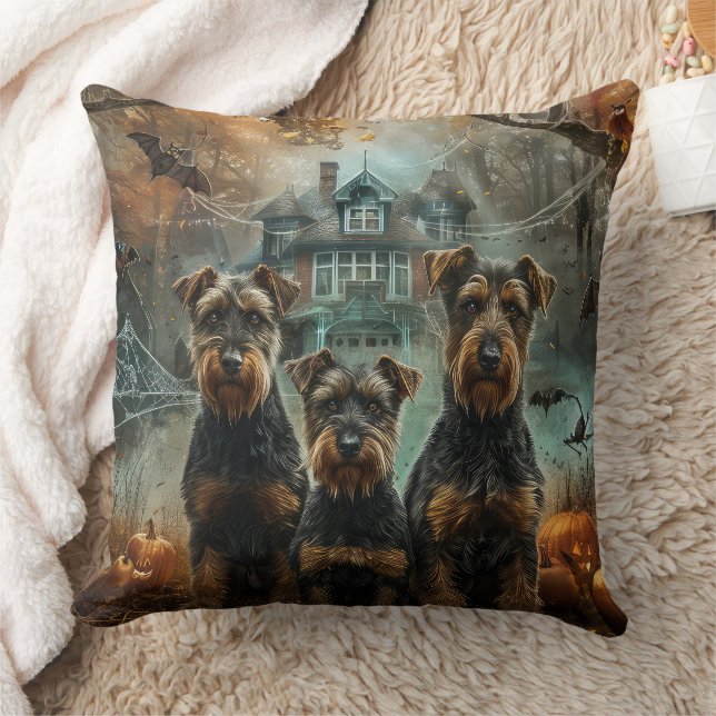 Airedale Halloween Nacht Hondendeloosheid Kussen (Deken)