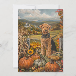 Airedale Herfst Oogst Thanksgiving Hond Feestdagenkaart
