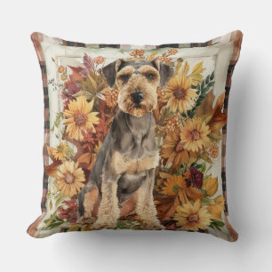 Airedale Herfst Waterverf Flowers Kussen