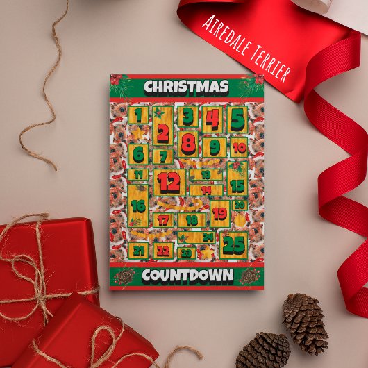 Airedale-hond Countdown Kerstmis Adventkalender Feestdagenkaart