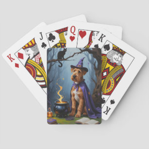 Airedale hond grillig Halloween schilderij Pokerkaarten