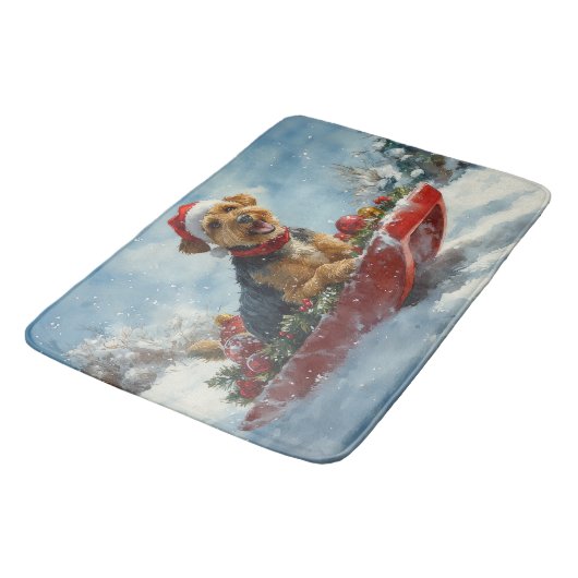 Airedale Hond in Sledge Laat het Sneeuw Kerstmis Badmat (Gekanteld)