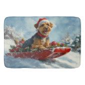 Airedale Hond in Sledge Laat het Sneeuw Kerstmis Badmat (Voorkant)