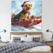 Airedale Hond in Sledge Laat het Sneeuw Kerstmis Canvas Afdruk (Insitu (Slaapkamer))