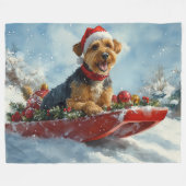 Airedale Hond in Sledge Laat het Sneeuw Kerstmis Fleece Deken (Voorkant (Horizontaal))