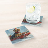 Airedale Hond in Sledge Laat het Sneeuw Kerstmis Glazen Onderzetter (Schuin)