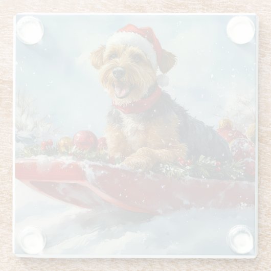 Airedale Hond in Sledge Laat het Sneeuw Kerstmis Glazen Onderzetter (Achterkant)