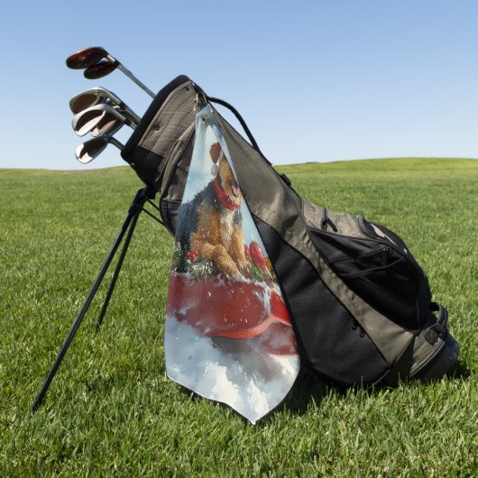 Airedale Hond in Sledge Laat het Sneeuw Kerstmis Golfhanddoek (Groen)