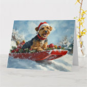 Airedale Hond in Sledge Laat het Sneeuw Kerstmis Kaart (Gele Bloem)