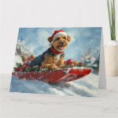 Airedale Hond in Sledge Laat het Sneeuw Kerstmis Kaart (Voorkant)