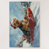 Airedale Hond in Sledge Laat het Sneeuw Kerstmis Legpuzzel (Verticaal)