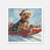 Airedale Hond in Sledge Laat het Sneeuw Kerstmis Servet (Voorkant)